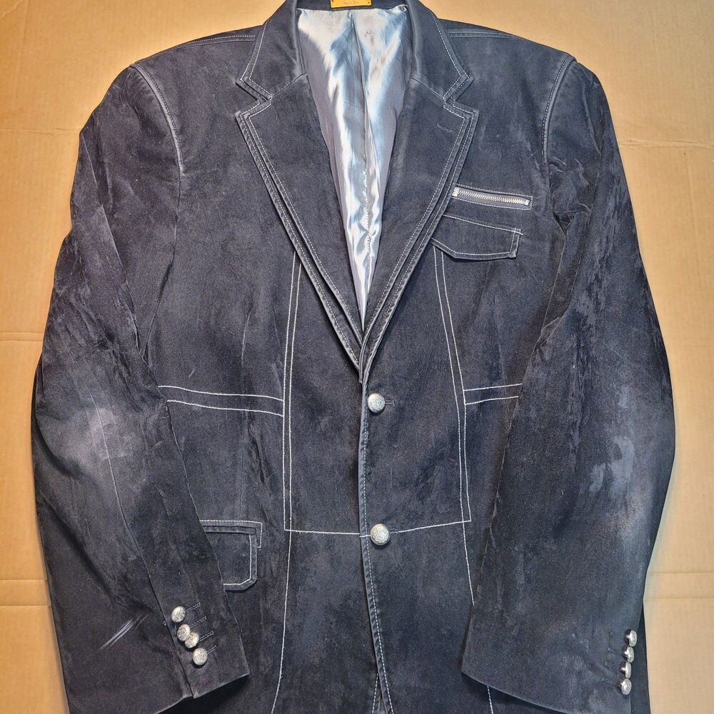 Lanzzino Luxury Velvet Mens Blazer Sport Coat Jacket Black Double Collar 3XL